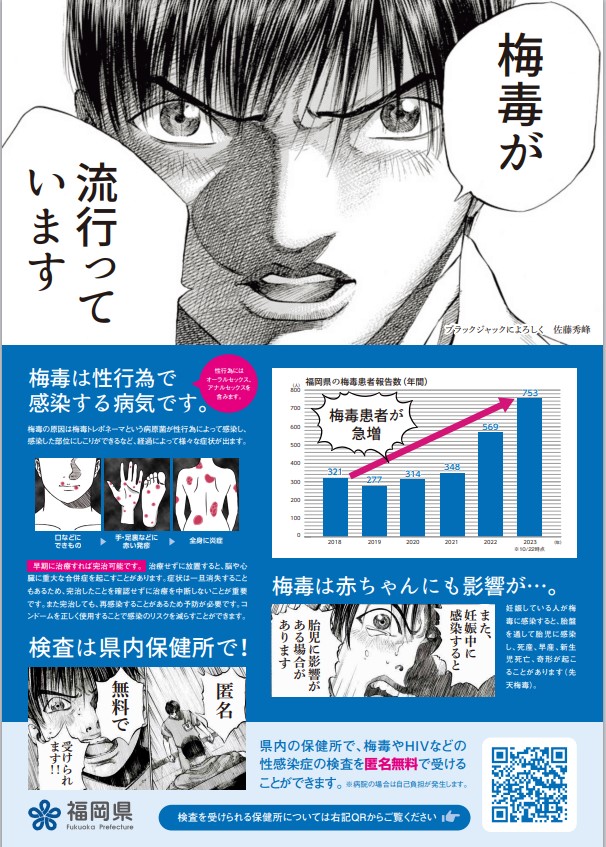 性感染症「梅毒」の感染者が増加　過去2番目の多さに…マッチングアプリ普及も一因か　コンドーム使用や検査呼びかけ　福岡県